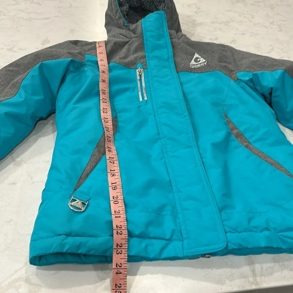 Gerry Girls Winter Coat Jacket Hooded Double Zip Pockets Small‎ 7/8 Turquoise